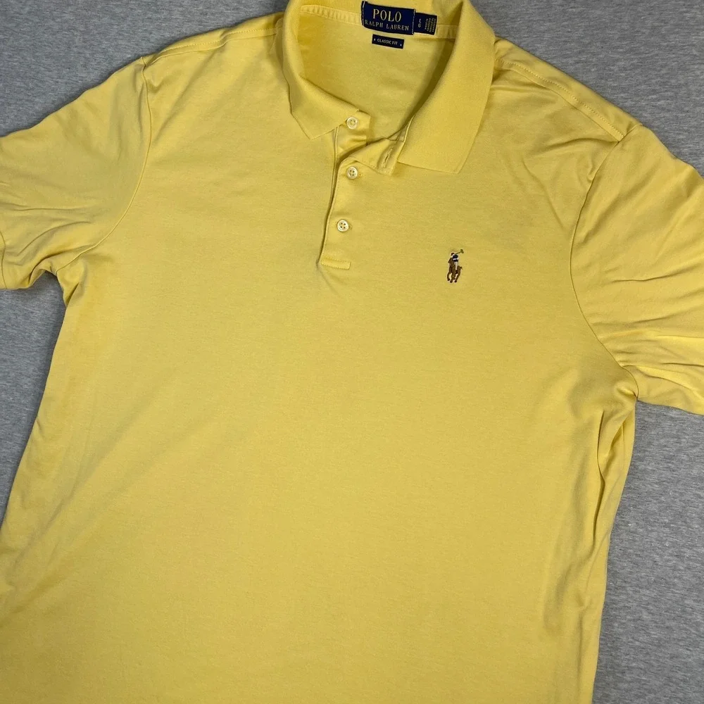 Polo Ralph Lauren Shirt Mens L Yellow Classic Fit Short Sleeve Interlock Polo